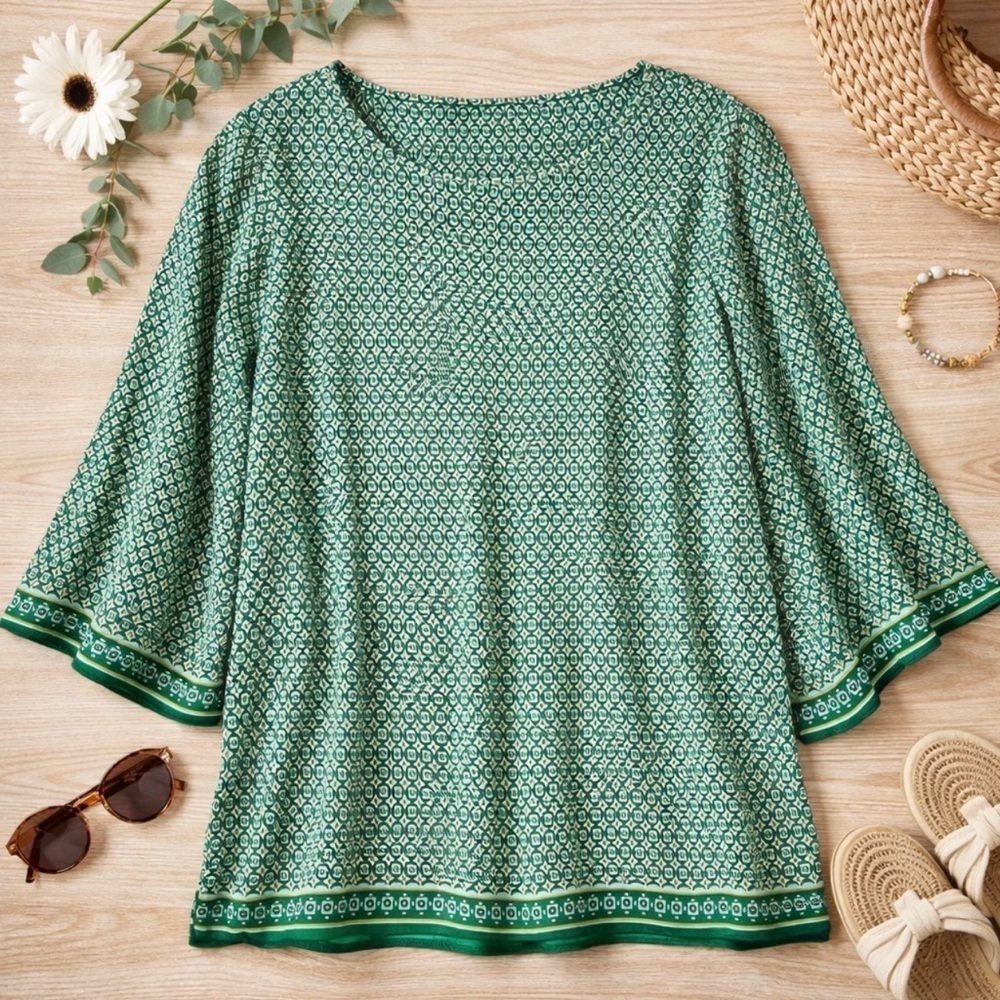 Max Studio Womens Wide Sleeve Round Neck Tunic Top Green, Blue, Yellow, White, S